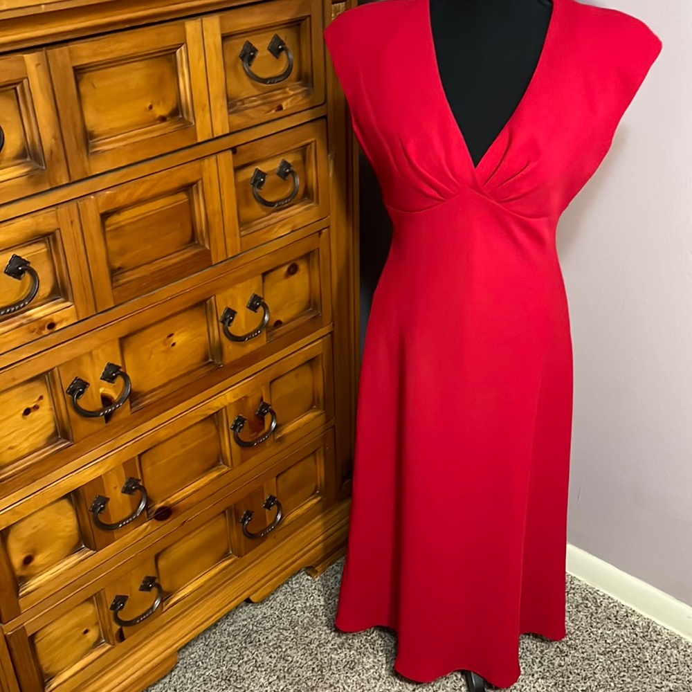 A bright red elegant midi dress